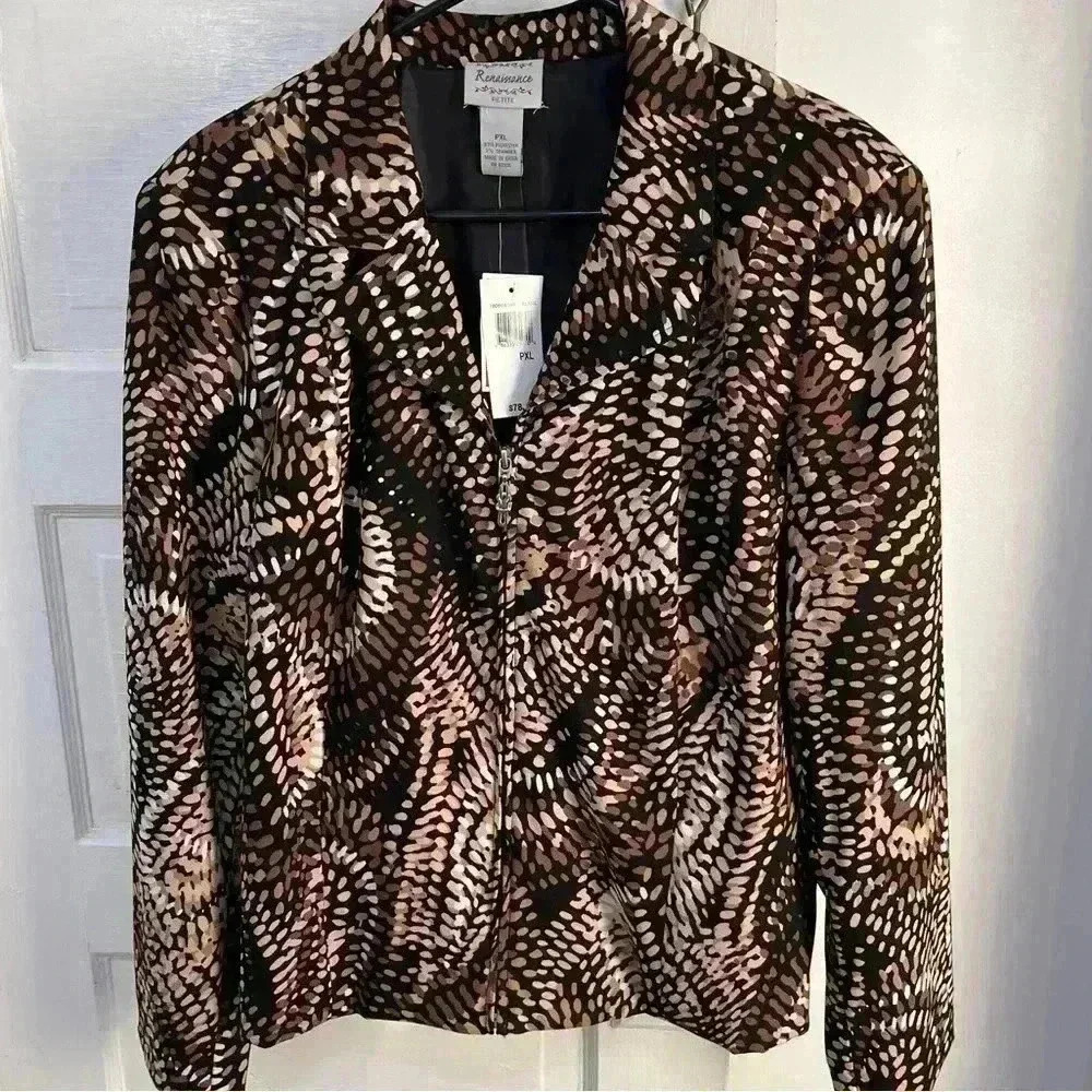 renaissance brand black and brown spotted blazer zip up - Picture 2 of 5